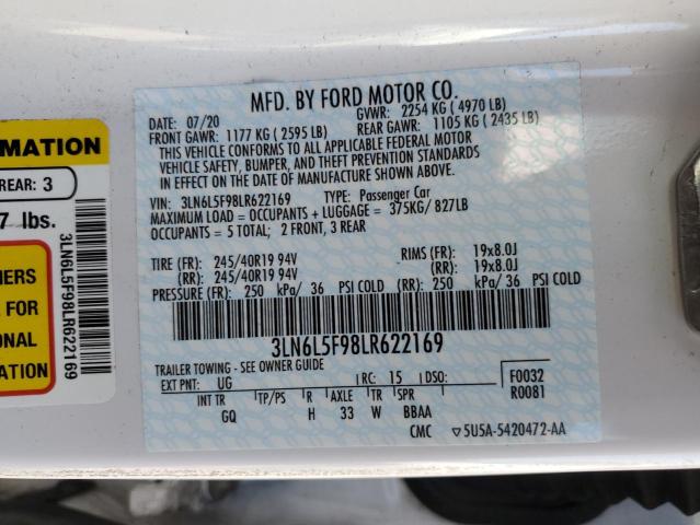 3LN6L5F98LR622169 - 2020 LINCOLN MKZ RESERVE თეთრი ფოტო 12