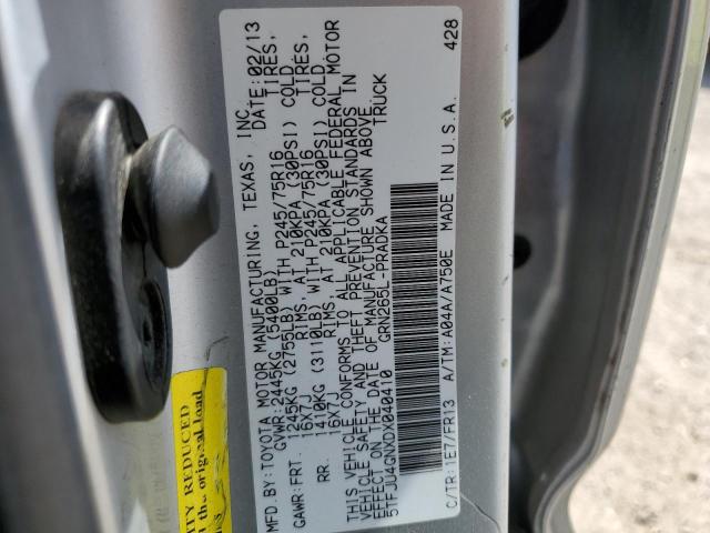 5TFJU4GNXDX040410 - 2013 TOYOTA TACOMA DOUBLE CAB PRERUNNER GRAY photo 12