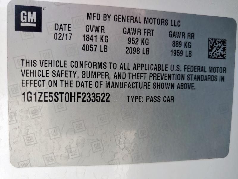 1G1ZE5ST0HF233522 - 2017 CHEVROLET MALIBU LT WHITE photo 12