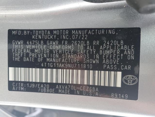 4T1G11AK9NU711810 - 2022 TOYOTA CAMRY SE SILVER photo 12