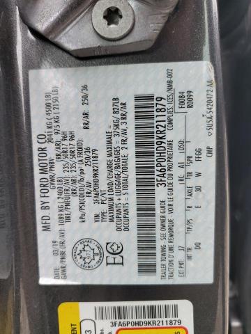 3FA6P0HD9KR211879 - 2019 FORD FUSION SE 黑色 照片 12