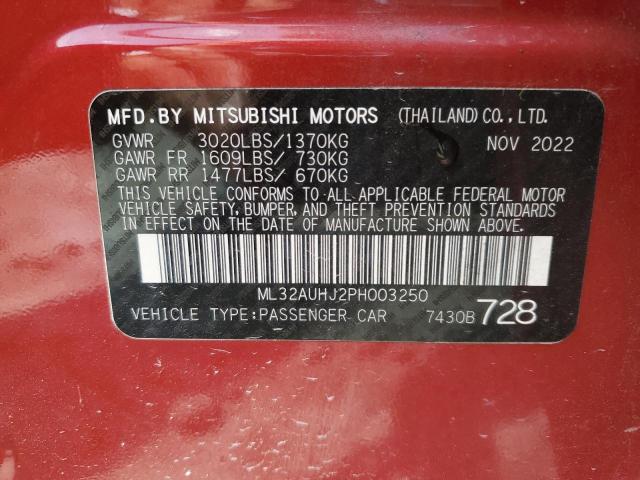 ML32AUHJ2PH003250 - 2023 MITSUBISHI MIRAGE ES Марун фото 12