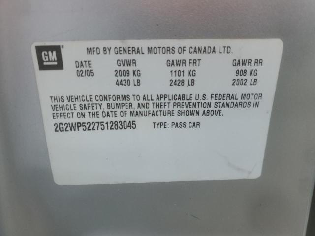 2G2WP522751283045 - 2005 PONTIAC GRAND PRIX 银色 照片 12