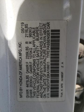 1HGCV1F33KA106611 - 2019 HONDA ACCORD SPORT WHITE photo 12
