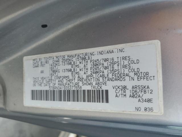 5TBRN34193S377658 - 2003 TOYOTA TUNDRA ACCESS CAB SR5 GRAY photo 12
