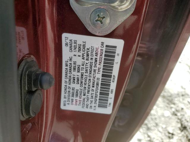 2HGFB2F57CH589133 - 2012 HONDA CIVIC LX RED photo 12