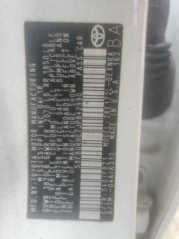 5YFBURHE7JP842990 - 2018 TOYOTA COROLLA L თეთრი ფოტო 12