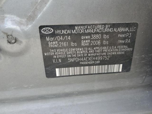 5NPDH4AEXEH499752 - 2014 HYUNDAI ELANTRA SE GRAY photo 12