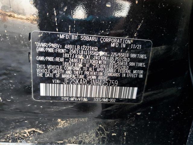 JF2SKARC3NH425759 - 2022 SUBARU FORESTER TOURING 黑色 照片 12