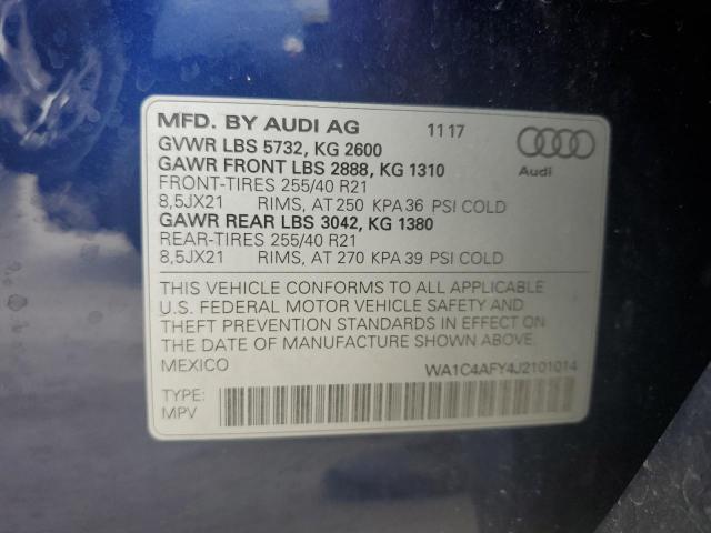 WA1C4AFY4J2101014 - 2018 AUDI SQ5 PRESTIGE BLUE photo 14