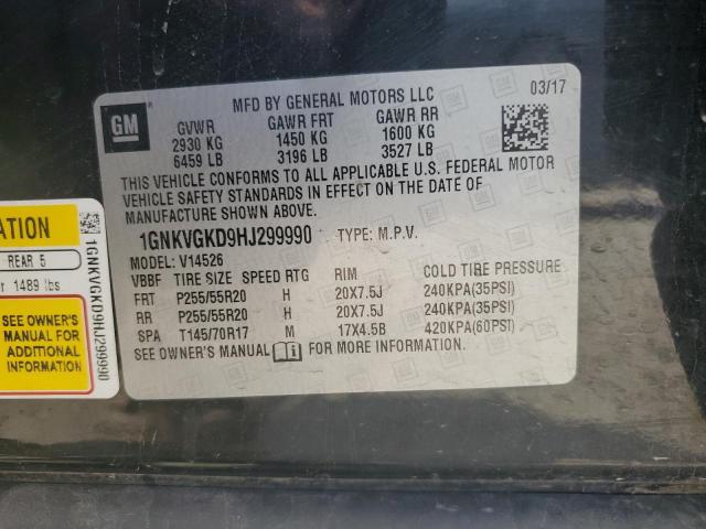 1GNKVGKD9HJ299990 - 2017 CHEVROLET TRAVERSE LT შავი ფოტო 13