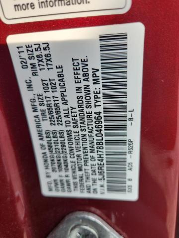 5J6RE4H78BL046964 - 2011 HONDA CR-V EXL RED photo 12