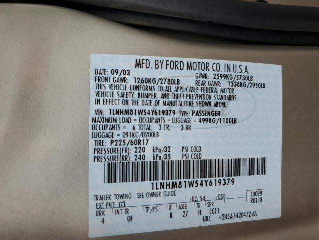 1LNHM81W54Y619379 - 2004 LINCOLN TOWN CAR EXECUTIVE BEIGE photo 12