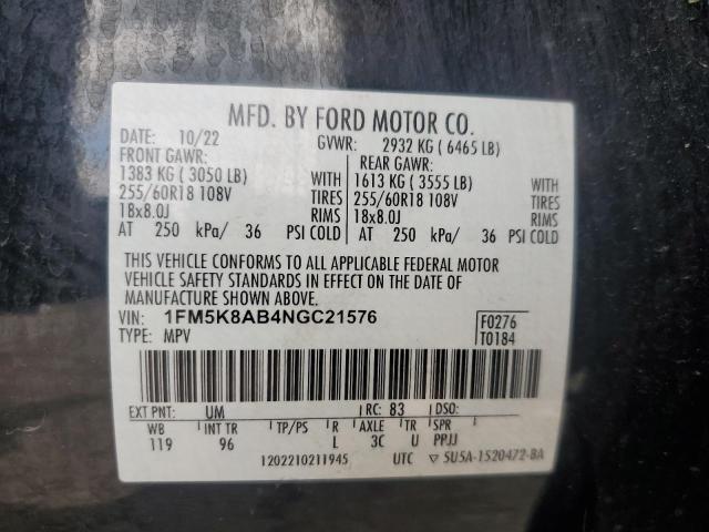 1FM5K8AB4NGC21576 - 2022 FORD EXPLORER POLICE INTERCEPTOR BLACK photo 13