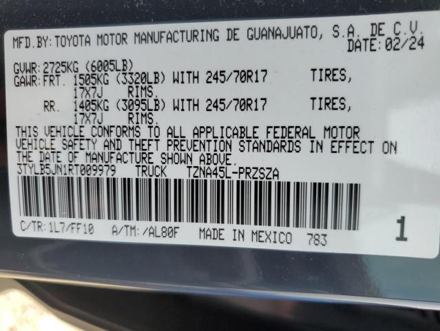 3TYLB5JN1RT009979 - 2024 TOYOTA TACOMA DOUBLE CAB 黑色 照片 12