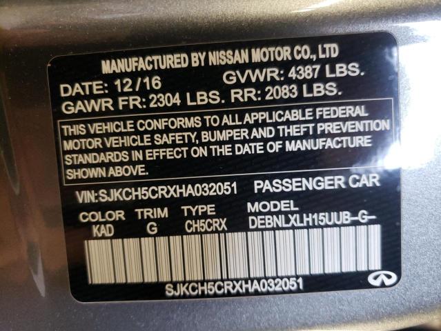 SJKCH5CRXHA032051 - 2017 INFINITI QX30 BASE GRAY photo 13