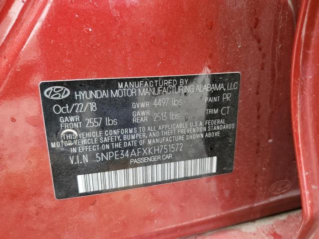 5NPE34AFXKH751572 - 2019 HYUNDAI SONATA LIMITED RED photo 12