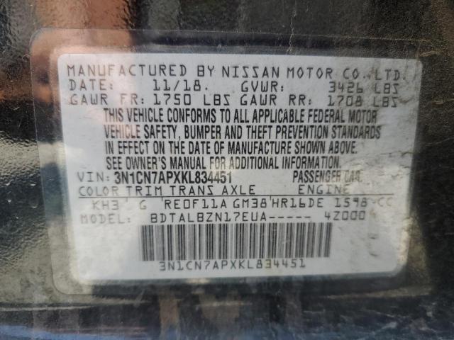 3N1CN7APXKL834451 - 2019 NISSAN VERSA S Qara foto 12