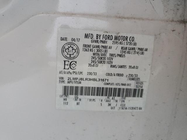 2LMPJ8LR3HBL31671 - 2017 LINCOLN MKX RESERVE თეთრი ფოტო 13