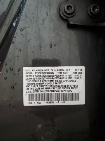 5FNYF4H5XFB042730 - 2015 HONDA PILOT EXL 灰色 照片 13