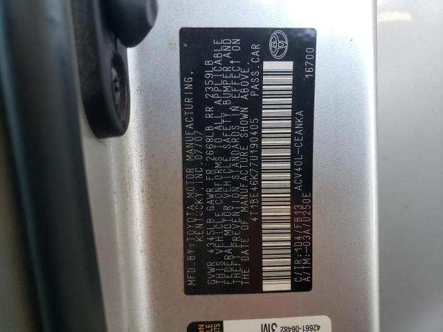 4T1BE46K77U190405 - 2007 TOYOTA CAMRY CE SILVER photo 12