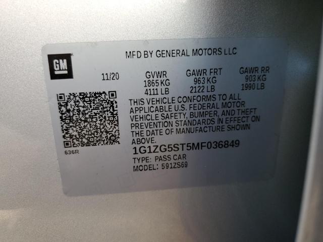 1G1ZG5ST5MF036849 - 2021 CHEVROLET MALIBU RS SILVER photo 13