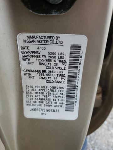 JN8DR07Y31W513491 - 2001 NISSAN PATHFINDER LE Dorado foto 13
