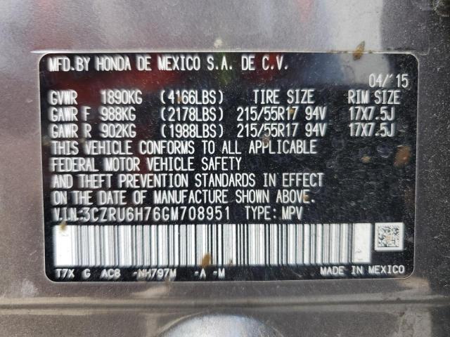 3CZRU6H76GM708951 - 2016 HONDA HR-V EXL GRAY photo 13
