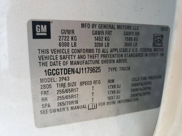 1GCGTDEN4J1179625 - 2018 CHEVROLET COLORADO Z71 WHITE photo 12