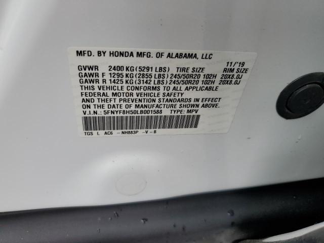 5FNYF8H50LB001588 - 2020 HONDA PASSPORT EXL Beyaz fotoğraf 13