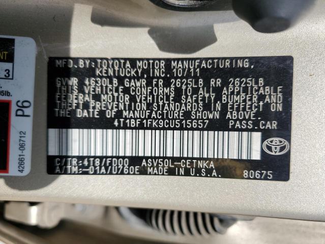 4T1BF1FK9CU515657 - 2012 TOYOTA CAMRY BASE TAN photo 12