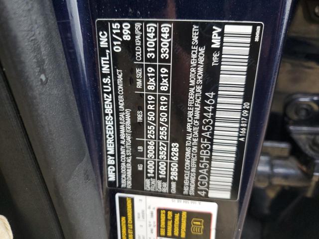 4JGDA5HB3FA534464 - 2015 MERCEDES-BENZ ML 350 4MATIC BLUE photo 12