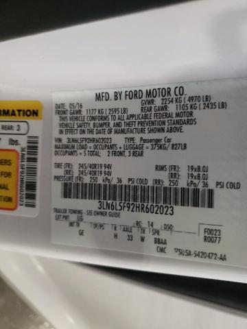 3LN6L5F92HR602023 - 2017 LINCOLN MKZ RESERVE თეთრი ფოტო 12