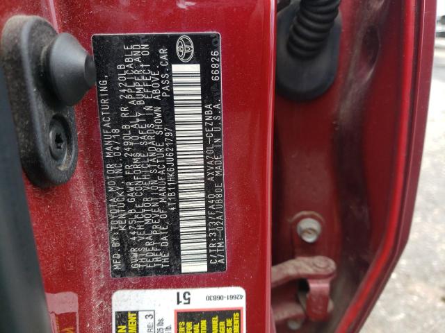 4T1B11HK6JU621797 - 2018 TOYOTA CAMRY L RED photo 12