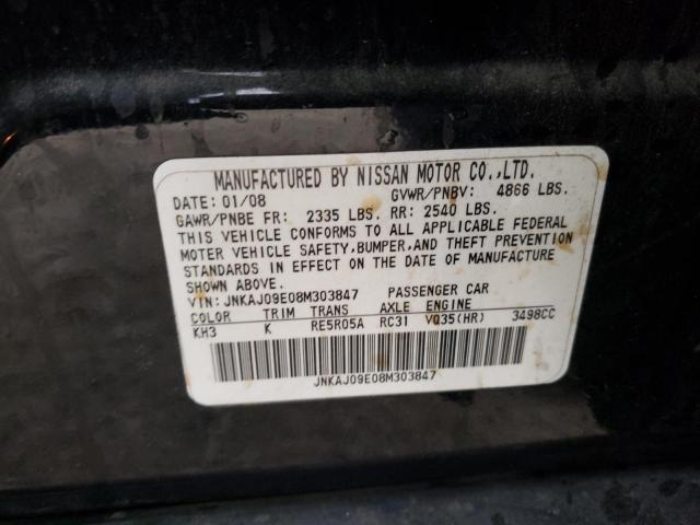 JNKAJ09E08M303847 - 2008 INFINITI EX35 BASE შავი ფოტო 10