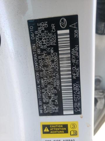 JTHBB1BA1A2033852 - 2010 LEXUS HS 250H WHITE photo 12