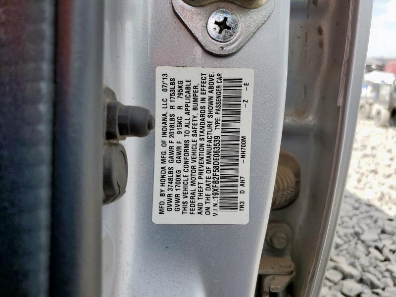 19XFB2F58DE063539 - 2013 HONDA CIVIC LX SILVER photo 12