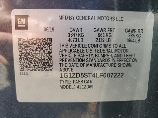 1G1ZD5ST4LF007222 - 2020 CHEVROLET MALIBU LT BLUE photo 12