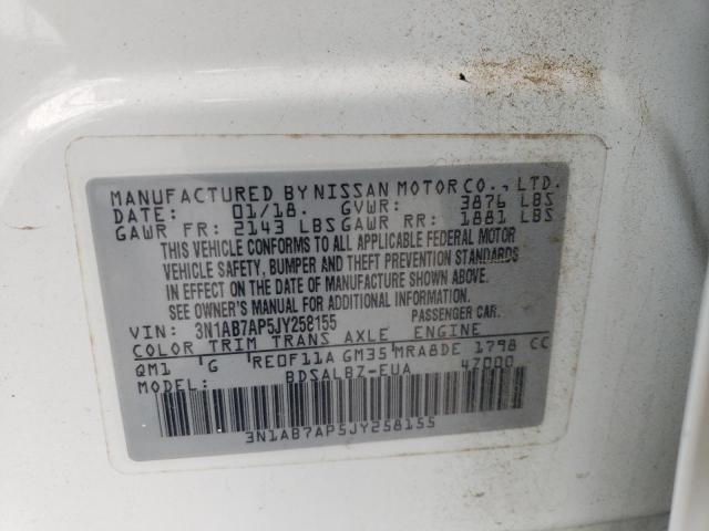 3N1AB7AP5JY258155 - 2018 NISSAN SENTRA S WHITE photo 13
