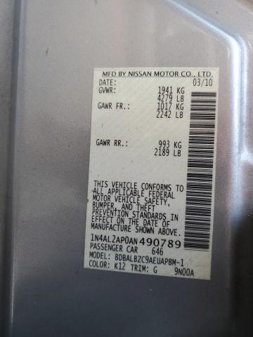 1N4AL2AP0AN490789 - 2010 NISSAN ALTIMA BASE 银色 照片 12