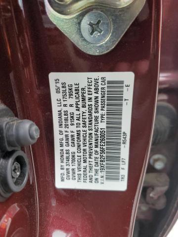 19XFB2F56FE260051 - 2015 HONDA CIVIC LX MAROON photo 12