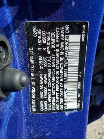 SHHFK7H89LU219521 - 2020 HONDA CIVIC EXL ლურჯი ფოტო 13