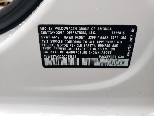 1VWBS7A32GC015898 - 2016 VOLKSWAGEN PASSAT SE WHITE photo 12