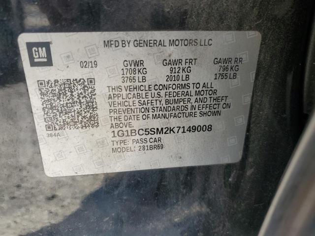 1G1BC5SM2K7149008 - 2019 CHEVROLET CRUZE LS BLACK photo 12