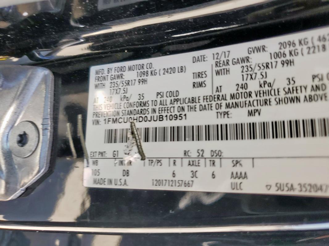 1FMCU0HD0JUB10951 - 2018 FORD ESCAPE SEL BLACK photo 13