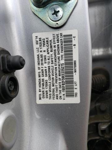 19XFB2F59EE225275 - 2014 HONDA CIVIC LX SILVER photo 12