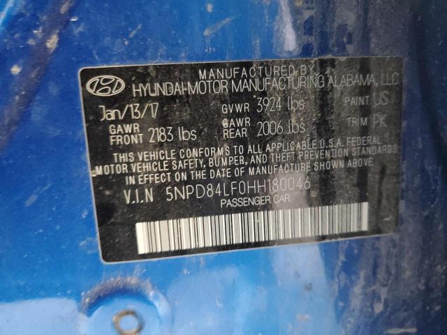 5NPD84LF0HH180046 - 2017 HYUNDAI ELANTRA SE BLUE photo 12