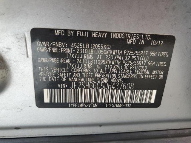 JF2SHGGC5DH437608 - 2013 SUBARU FORESTER TOURING ვერცხლისფერი ფოტო 10