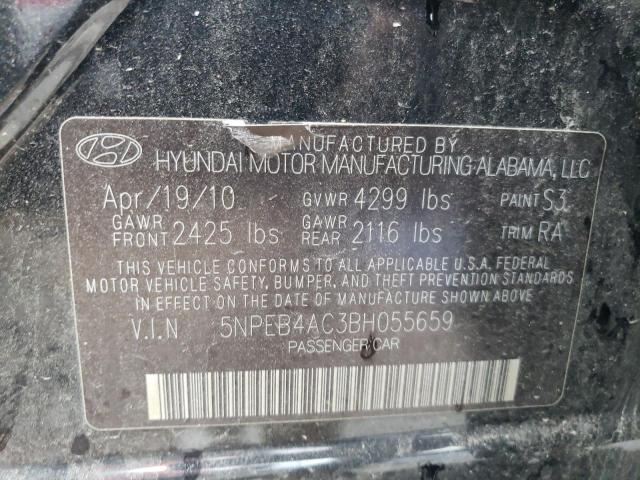 5NPEB4AC3BH055659 - 2011 HYUNDAI SONATA GLS BLACK photo 10