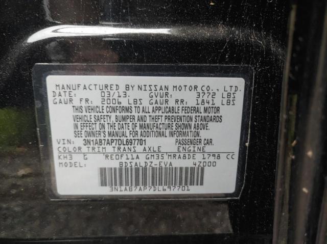 3N1AB7AP7DL697701 - 2013 NISSAN SENTRA S BLACK photo 10